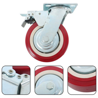 4 Pack 6' x 2' Heavy Duty Caster Wheel Swivel Plate PU With Brake Wheels