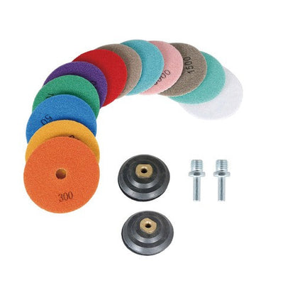 14 Pack 4 Inch Diamond Polishing Pads Kit with 2PCS 5/8’’-11 Backer Pad