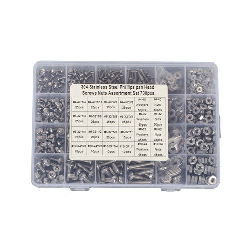 700 Pack Stainless Steel nut and bolt combination kit 4-40#6-32#8-32#10-24