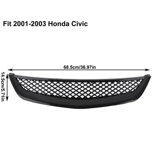 Fits 2001-2003 Honda Civic Sedan Front Mesh Grille & Clear Lens Fog Lights Lamps