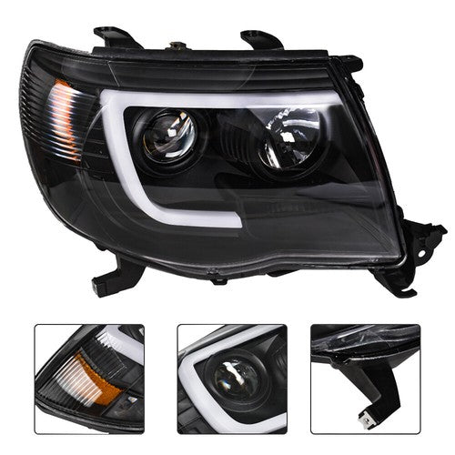 Pair Headlights Front Grille Chrome Shell W/Black Insert For 05-11 Toyota Tacoma