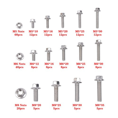 240 Pcs Flanged Stainless Steel Bolts and Nuts Kit M5, M6, M8 Metric Assortment