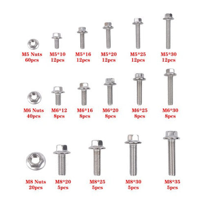240 Pcs Flanged Stainless Steel Bolts and Nuts Kit M5, M6, M8 Metric Assortment
