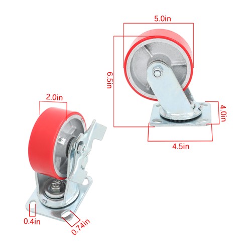 5"X 2" Heavy Duty Casters -Polyurethane Caster with Capacity up to 3200 LBS