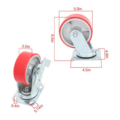 5"X 2" Heavy Duty Casters -Polyurethane Caster with Capacity up to 3200 LBS