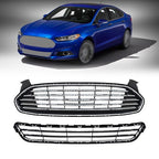 New For Ford Fusion 2013-2016 2pcs Chrome Grill Front Upper & Lower Grille Kit