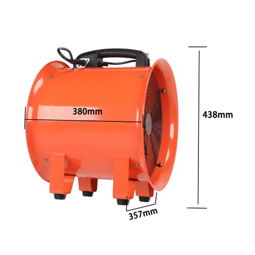 Industrial Portable Blower Steel Orange 520W 2300CFM 3300RPM 12' 32.8ft Ducting