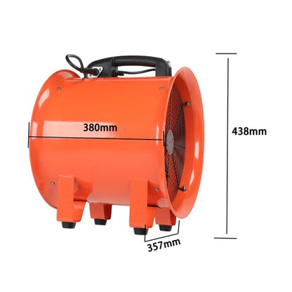 Industrial Portable Blower Steel Orange 520W 2300CFM 3300RPM 12' 32.8ft Ducting