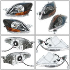 Left & Right Pair Headlights Headlamps Black Housing For Toyota Yaris 2007-2012