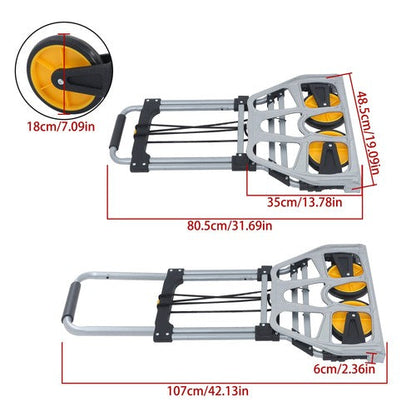 264Lb Capacity Alloy Steel Folding Trolley Heavy-Duty Luggage Trolley Cart