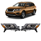Headlights Assembly Set For Nissan Pathfinder 2017-2020 Halogen W/LED DRL Pair
