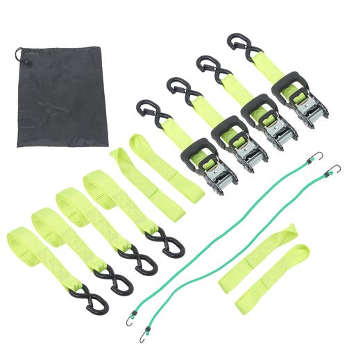 4-Pack 1.6"x8' Green Ratchet Straps Kit 5,208lb Break Strength w/ Safety S Hooks