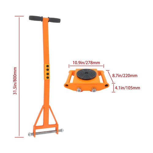 4 Pcs Machinery Skates Dolly With Handle 360° Rotation 6T/13200Lbs Heavy Duty