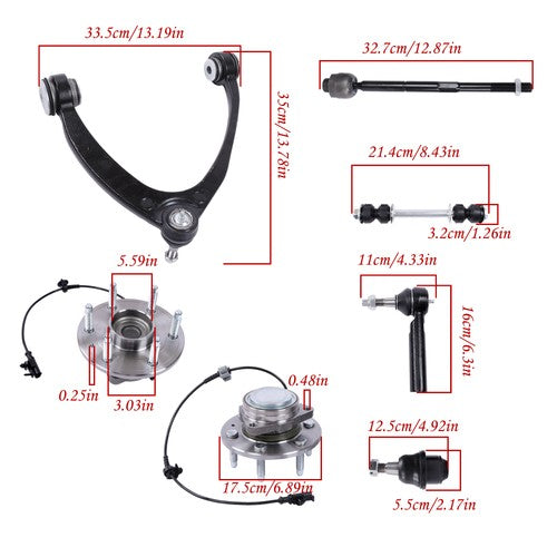 For Sierra 1500 2WD Front Wheel Bearing Hubs Control Arms Suspension Kit 12pc