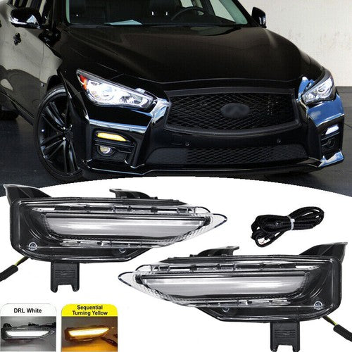 Bumper LED Fog Lights Lamps Turn Signal Pair for 2014-2020 for Infiniti Q50