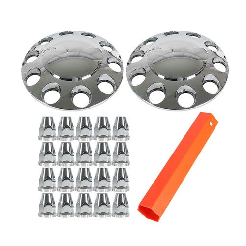 Wheel Axle Hub Cover Kit Semi Truck Wheel Front 33mm Nut Covers Set 2 Of Chrome