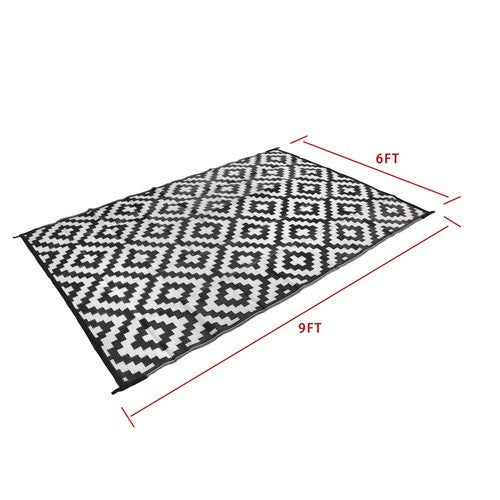 6x9 ft Waterproof Outdoor Rug Outdoor Plastic Straw Rug Carpet Black & White