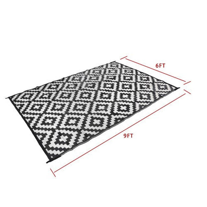 6x9 ft Waterproof Outdoor Rug Outdoor Plastic Straw Rug Carpet Black & White
