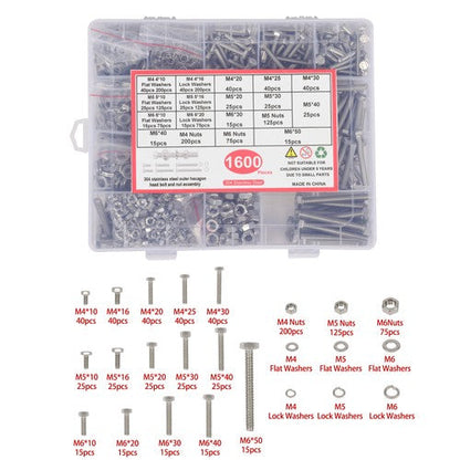 1600PCS of M6 M4 M5 Heavy Duty Nuts Flat and Bolts & Lock Washers Assortment Kit