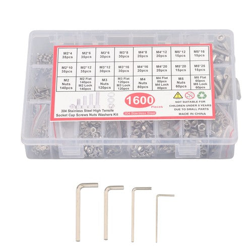 1600 Piece Metric Screw Assortment,M2 M3 M4 M5 Metric Bolt ,304 Stainless Steel