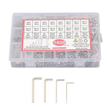 1600 Piece Metric Screw Assortment,M2 M3 M4 M5 Metric Bolt ,304 Stainless Steel