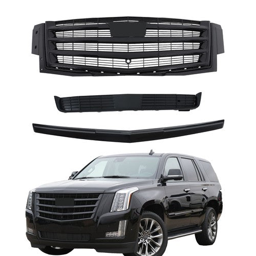 Gloss Black Front Center Mesh Grille Fit For Cadillac Escalade 2015-2020 3Pcs