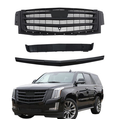 Gloss Black Front Center Mesh Grille Fit For Cadillac Escalade 2015-2020 3Pcs