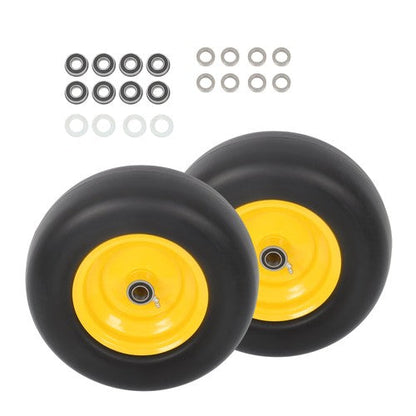 2Pcs 13x5.00-6 Flat Free Lawn Mower Tire And Wheel Solid Smooth Tread Yellow Rim