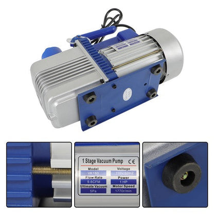 For R12 R22 System 110V 9.6 CFM 1 HP Dual-Stage Rotary Vane HVAC Air Vacuum Pump