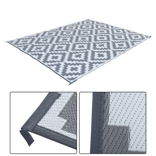 8x10 ft RV Mat Outdoor Plastic Straw Rug Carpet Waterproof Gray & White