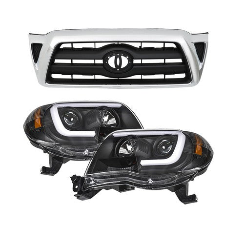 Pair Headlights Front Grille Chrome Shell W/Black Insert For 05-11 Toyota Tacoma