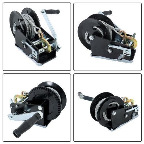 Winch Steel+Polyester Black 3500lbs 33ft 4:1/8:1 26mm Hook Bidirectional Ratchet
