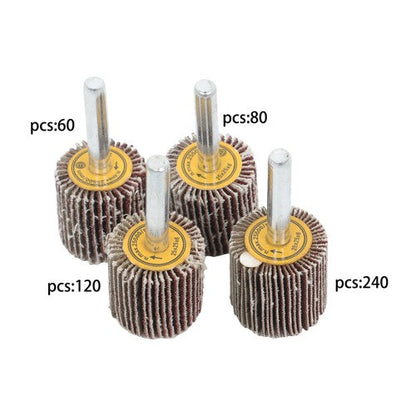 1" x 1" x 1/4" 60/80/120/240 Grit Shank Mounted Flap Wheels Set - 40 Pack