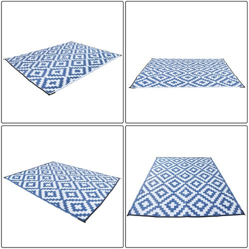 8x10FT Waterproof Foldable Outdoor Plastic Navy Blue White Carpet