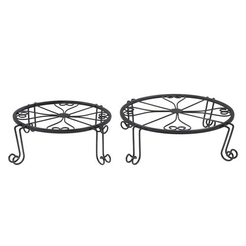 2 Pack 10" 12" Metal Plant Stands Outdoor Indoor Round Pot Stand Rustproof Black