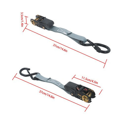 4 Pack Ratchet Strap Polyester Gray 2200lbs 1in*15ft S Hook 36' Stretch Cord*2