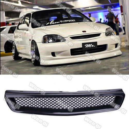 JDM Type R Black Mesh Front Hood Grille Grill for 1999-2000 for Honda Civic