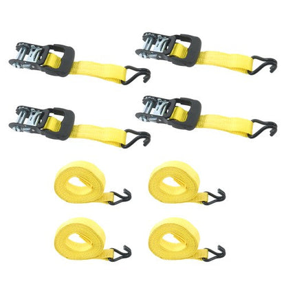 4 Pc 1.5" inch x 16' Ft Ratchet Tie Down Cargo Straps 1100 Lbs J Hooks