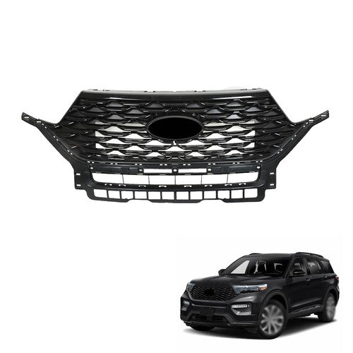 For Ford Explorer 2020-2022 Replacement Front Upper Grille Grill Gloss Black ABS