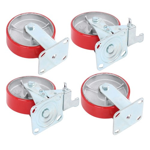 6" X 2" Industrial Casters - 2 Fixed and 2 Swivel Caster Wheels with Brakes