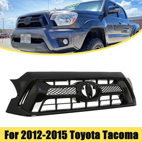 For 2012 2013 2014 2015 Toyota Tacoma Front Bumper Gloss Black Grille Grill