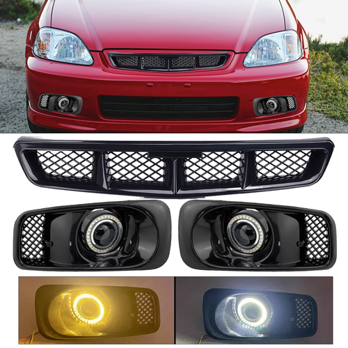 1999-2000 Honda Civic JDM-Style Grille and Dual-Color Fog Lights