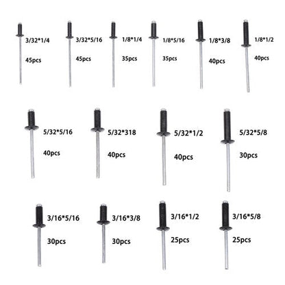 For DIY USE 500 Pcs pop rivets assortment kits 3/32" 1/8" 5/32" 3/16"