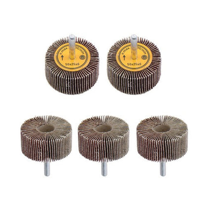 Aluminum Oxide Shank Mounted Flap Wheels, 2" x 1" x 1/4", 120 Grit - 5 Pack