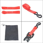 4 Pcs Steel Ratchet Strap with S Hooks 1.6in*8ft Fracture Strength 5208lbs Red