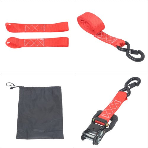 4 Pcs Steel Ratchet Strap with S Hooks 1.6in*8ft Fracture Strength 5208lbs Red