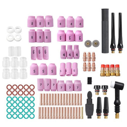 TIG Welding Torch Kit - Alumina Nozzle, Collets, Stubby Gas Lens 123 Pcs