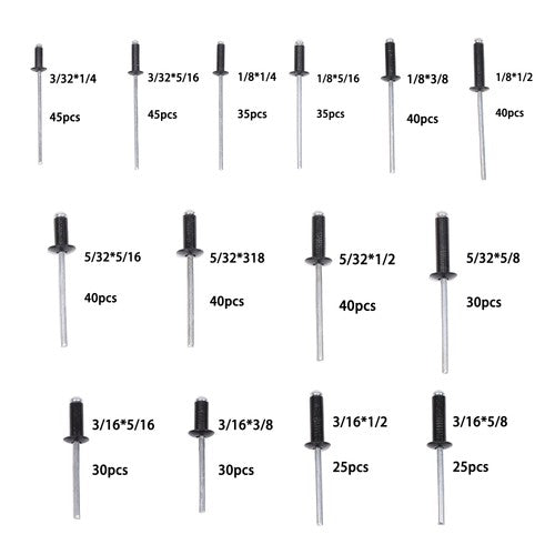 500pcs Aluminum Rivet Kit 14 Sizes Assorted Blind Rivets Storage Case DIY Use