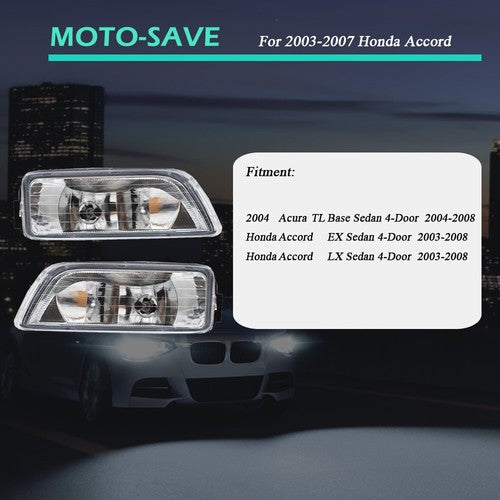 Pair Clear Bumper Driving Fog Light Kit For Honda Accord 4DR Sedan 2003-2007
