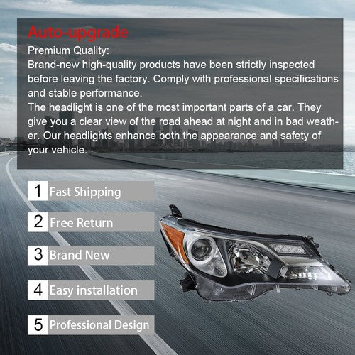 Fit For Toyota RAV4 2013 2014 2015 LH+RH Headlight Headlamps Clear Lens Halogen